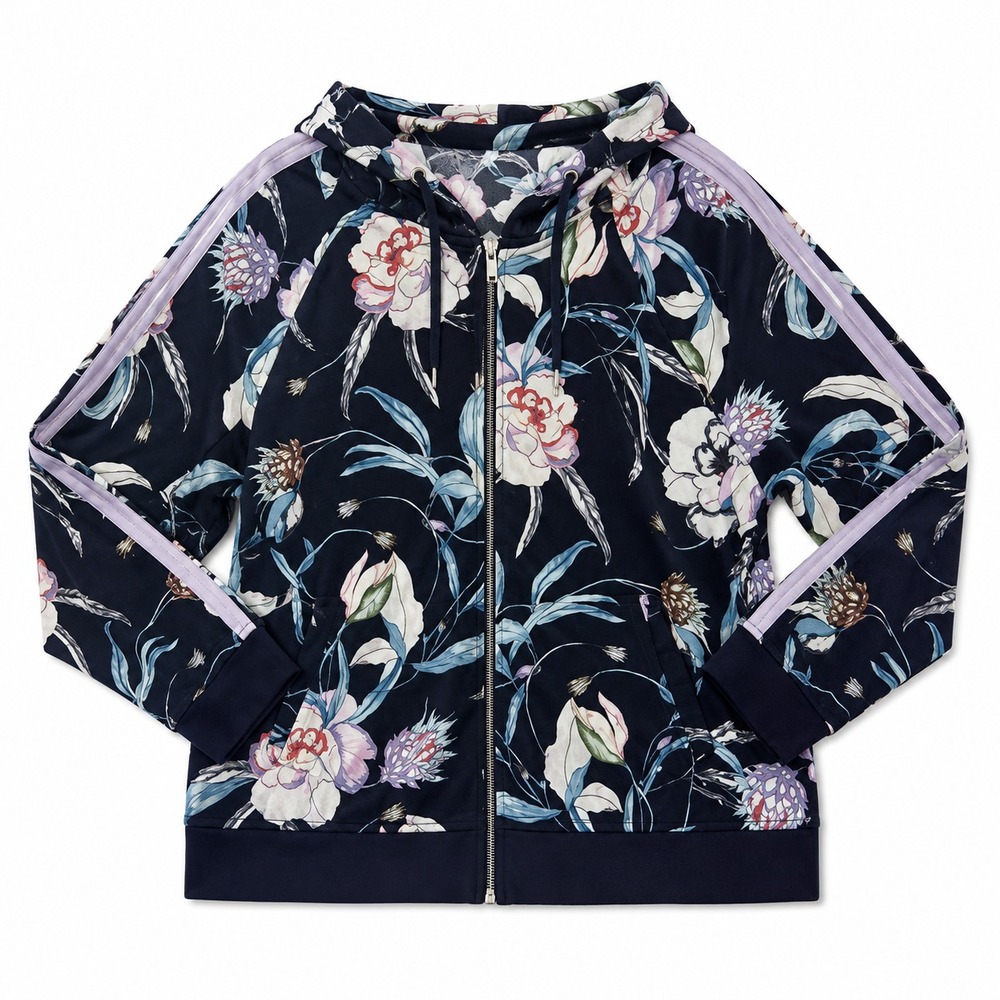Soho Street Floral Jacket Womens XL Blue Zip Up Athleisure Sporty Chic Track